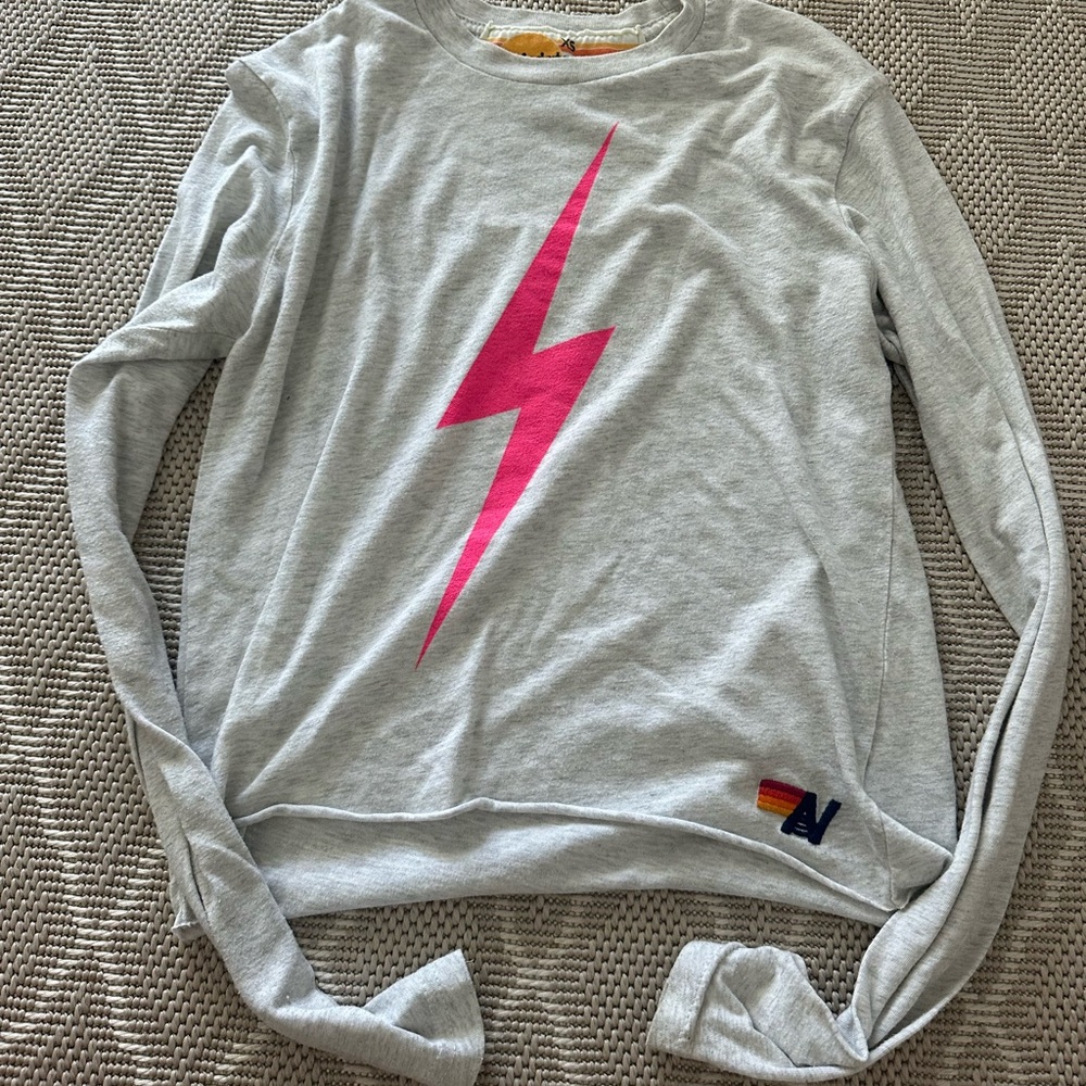 Aviator Nation Gray Long Sleeve with Pink Lightning Bolt